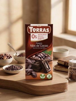 Чорний шоколад Torras із шматочками какао-бобів 8410342006004 фото