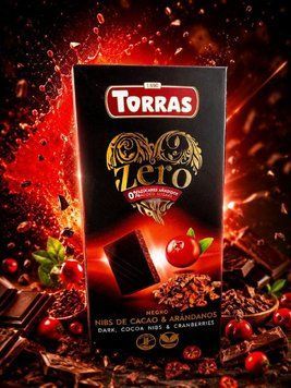 Чорний шоколад Torras Zero з журавлиною та какао-крихтою 8410342004994 фото